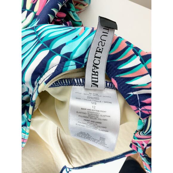 Miraclesuit Womens Amici One Piece Breezy Palm Slimming Swimsuit Teal Pink 12 - Picture 7 of 8